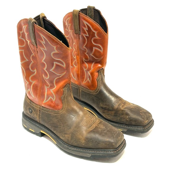 Ariat WorkHog Mens 14D Pull-On Western Boots Steel Toe 100D6961 Brown Orange - Picture 1 of 15